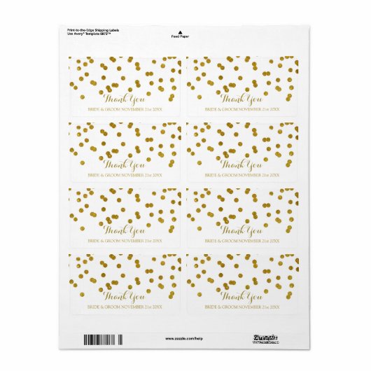 Gold Confetti Wedding Labels (Vorne)
