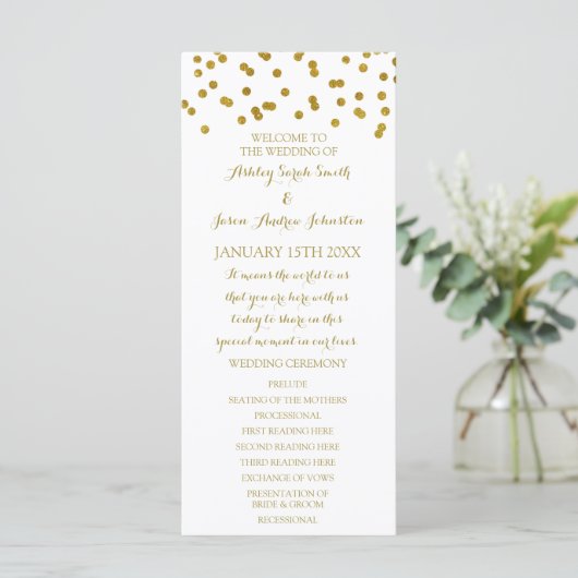 Gold Confetti Wedding Program Programm (Stehend Vorderseite)