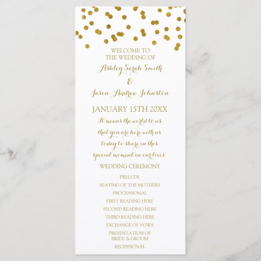 Gold Confetti Wedding Program Programm (Vorderseite)