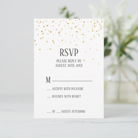Gold Confetti Wedding RSVP Card (Stehend Vorderseite)