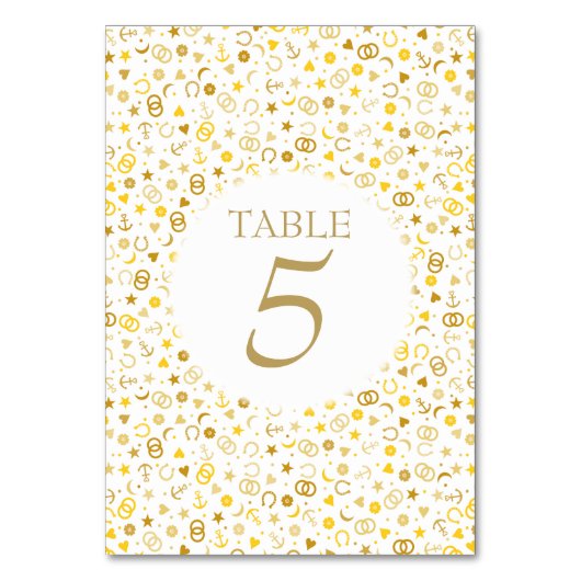 Gold Confetti Wedding Tischnummer (Vorderseite)