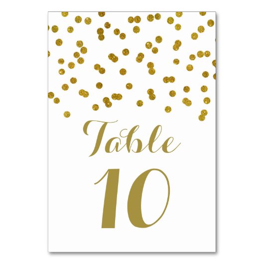 Gold Confetti Wedding Tischnummer Cards (Vorderseite)
