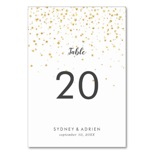 Gold Confetti Wedding Tischnummern (Vorderseite)