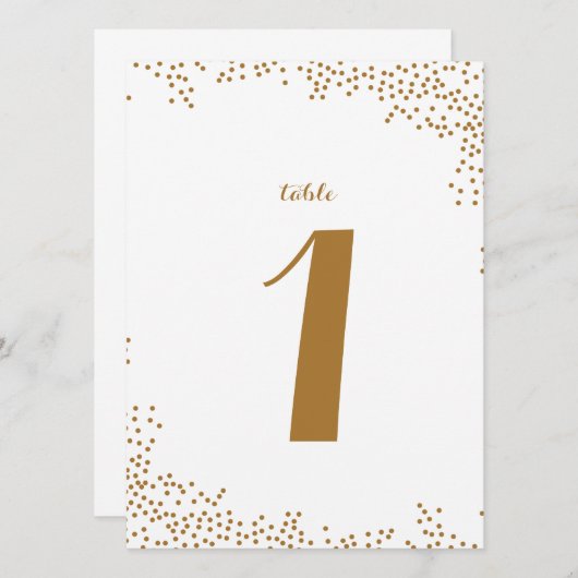Gold Confetti Wedding Tischnummern (Vorne/Hinten)