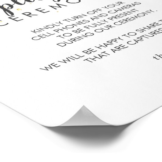 Gold Confetti Wedding Unplugged Zeremony Sign Poster (Ecke)