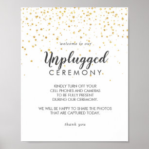 Gold Confetti Wedding Unplugged Zeremony Sign Poster