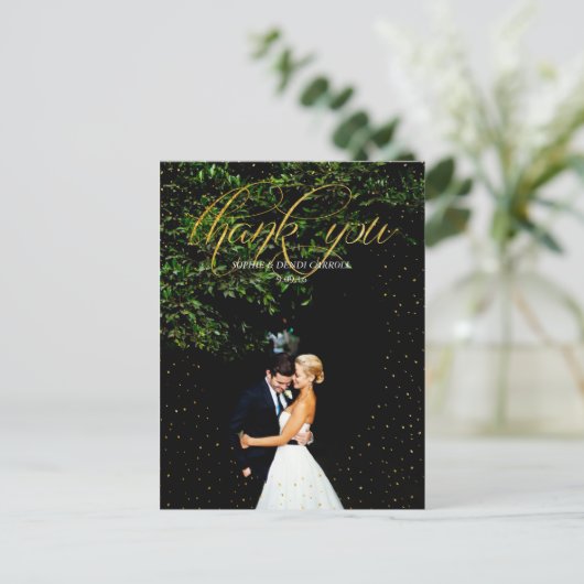 Gold Confetti Wedding Vielen Dank Postcard Postkarte (Stehend Vorderseite)