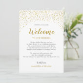 Gold Confetti Wedding Willkommensnote | Eigene Far Einladung (Stehend Vorderseite)