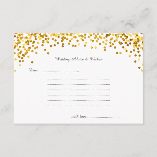 Gold Confetti Wedding Wünsche & Advice Cards Hinweiskarte (Vorderseite)