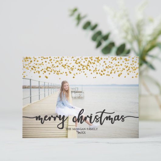 Gold Confetti Weihnachtskarten Dankeskarte (Stehend Vorderseite)