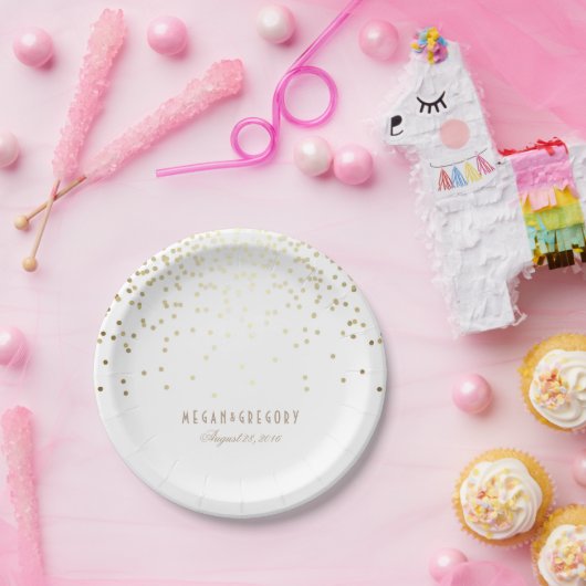 Gold Confetti Weißer Eleganter Glitzer Hochzeit Pappteller (Party)