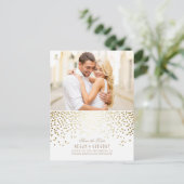 Gold Confetti White Elegantes Foto Save the Date Ankündigungspostkarte (Stehend Vorderseite)