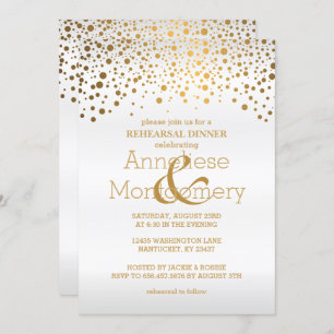 Gold Confetti & White Rehearsal Dinner Einladung