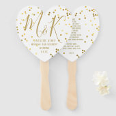 Gold Confetti White Wedding Program Hand Fans Fächer (Vorne und Hinten)