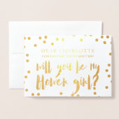 Gold Confetti wird mein Blumenmädchen-Foto sein Folienkarte (Vorderseite mit Umschlag)