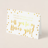 Gold Confetti wird mein Blumenmädchen-Foto sein Folienkarte (Vorderseite)