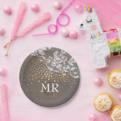 Gold Confetti Wood Lace Wedding Monogram Pappteller (Party)