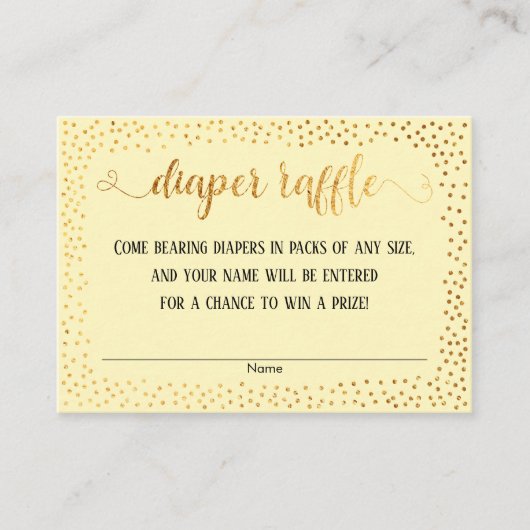 Gold Confetti & Yellow Script Diaper Raffingkarten Begleitkarte (Vorderseite)