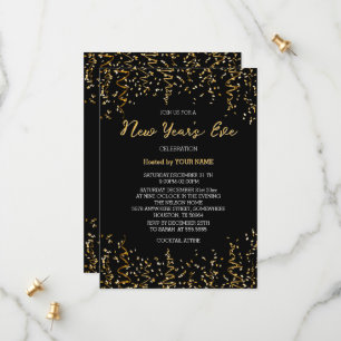 Gold Conffeti Schwarz Elegant Neujahrsvortrag Save The Date