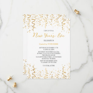 Gold Conffeti Weiß Elegant Neujahr Einladung