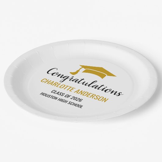 Gold Congrats Graduation Pappteller (Schrägansicht)