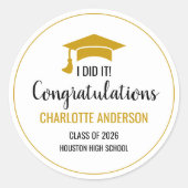 Gold Congrats Graduation Runder Aufkleber (Vorderseite)