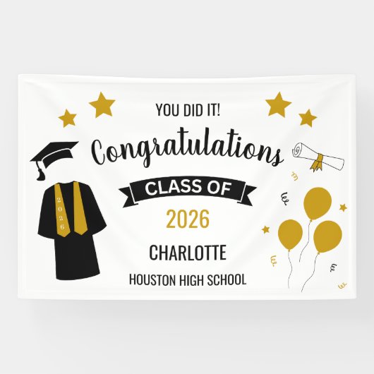 Gold Congratulations Graduation Banner (Horizontal)