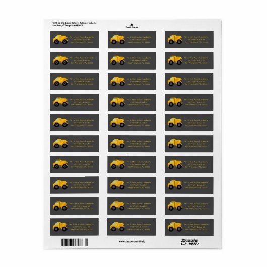 Gold Construction Dump Truck Return Address Label (Vorne)