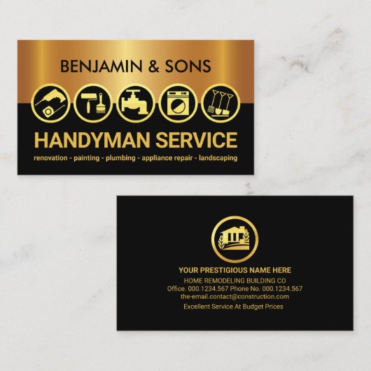 Gold Contractor Tools Gebäude Layers Visitenkarte (Vorne/Hinten)