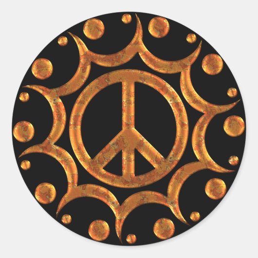 GOLD & COPPER PEACE SIGN SUN RUNDER AUFKLEBER (Vorderseite)