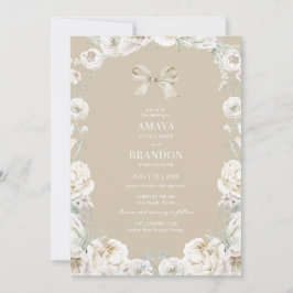 Gold Coquette Bow Floral Wedding Einladung