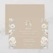 Gold Coquette Bow Floral Wedding RSVP Karte (Vorne/Hinten)