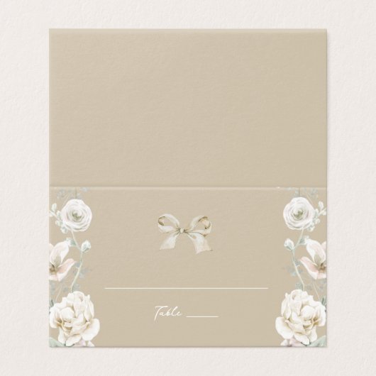 Gold Coquette Bow Floral Wedding Tischnummer (Außenseite Aufgefaltet)
