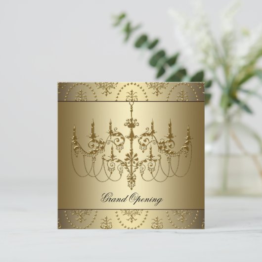 Gold Corporate Business Grand Opening Party Einladung (Stehend Vorderseite)