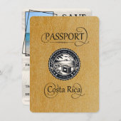 Gold Costa Rica Passport Save The Date (Vorne/Hinten)