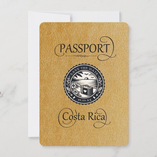 Gold Costa Rica Passport Save The Date (Vorderseite)