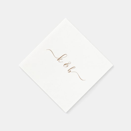 Gold Couple Initials Skript in White Swash Serviette (Ecke)