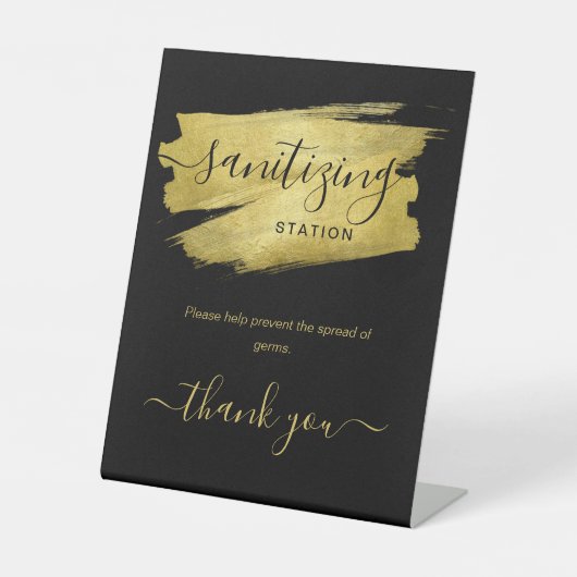 Gold Covid Sanitizing Station Wedding Party Black  Sockelschild (Vorderseite)