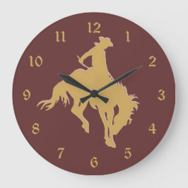 Gold Cowboy Bucking Horse Große Wanduhr