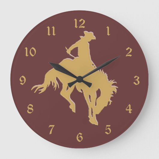 Gold Cowboy Bucking Horse Große Wanduhr (Vorderseite)