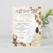 Gold Cowgirl Charro Western Quinceañera Einladung (Stehend Vorderseite)