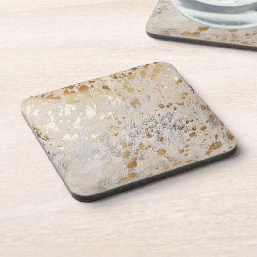 Gold Cowhide Print Metallic Getränkeuntersetzer (Linke Seite)