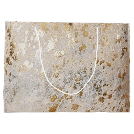 Gold Cowhide Print Metallic Große Geschenktüte (Rückseite)