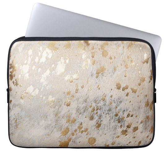 Gold Cowhide Print Metallic Laptopschutzhülle (Vorderseite)