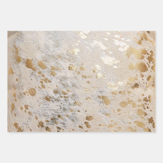 Gold Cowhide Print Metallic Western Weihnachten Geschenkpapier Set (Vorderseite 3)