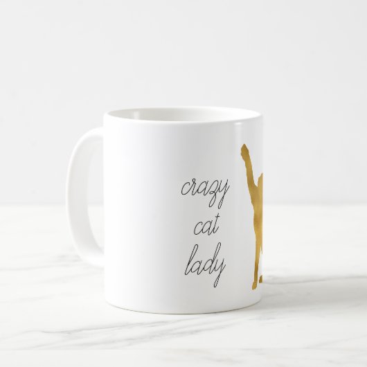 Gold Crazy Cat Lady Kaffeetasse (Vorderseite Links)