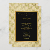 GOLD CREAM BLACK ZICKZACK WEDING INVITATION