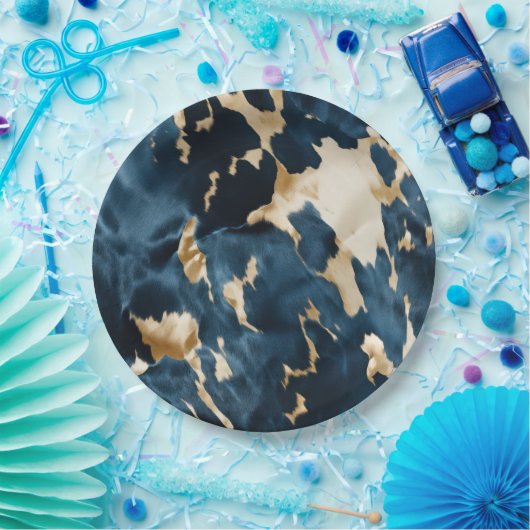 Gold Cream Blue Cowhide Pappteller (Party)