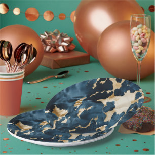 Gold Cream Blue Cowhide Pappteller