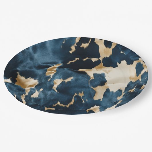 Gold Cream Blue Cowhide Pappteller (Schrägansicht)